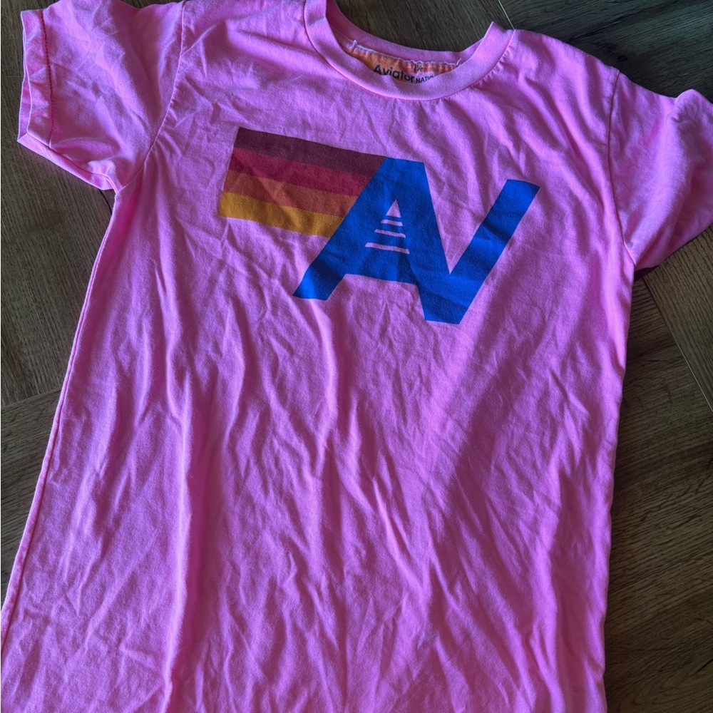 Aviator Nation Kids Pink Tee with Blue and Red Graphic